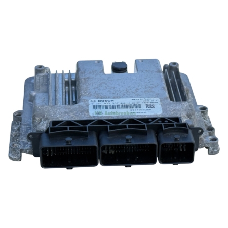 Bosch engine control unit with three large bottom connectors and a worn metal housing