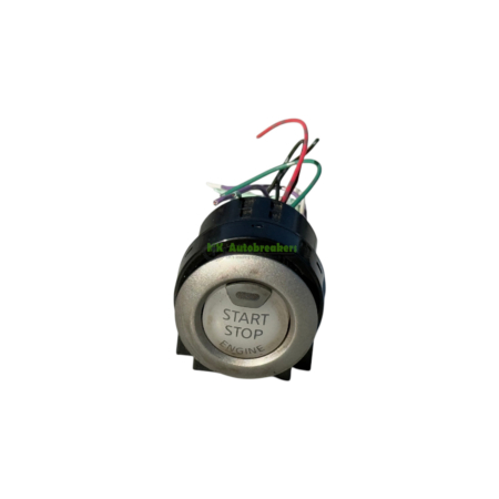 Close-up of a vehicle start/stop engine button with exposed multicolored wires.