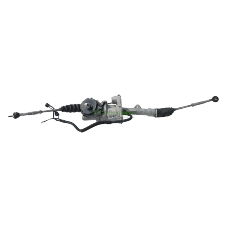 Car steering rack and pinion assembly with tie rods extending to both ends, shown against a white background.