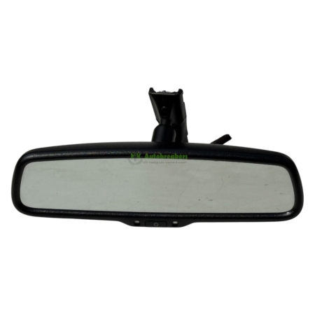 Black car rearview mirror with mounting stem rising above it against a white background