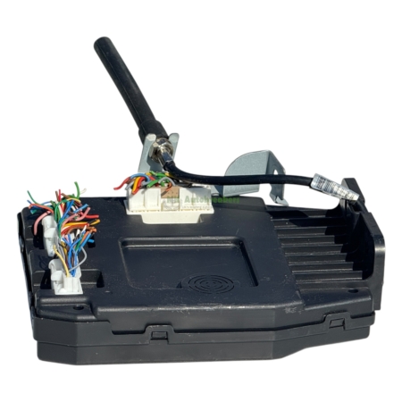 Vehicle ignition switch and wiring harness with multicolored wires and a black control lever.
