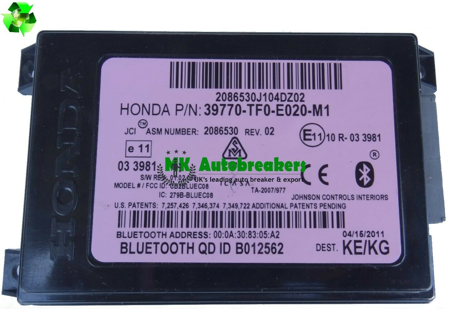 Honda-Jazz From 2009-2014 Bluetooth ECU Module 39770TF0E020M1 - Image 2