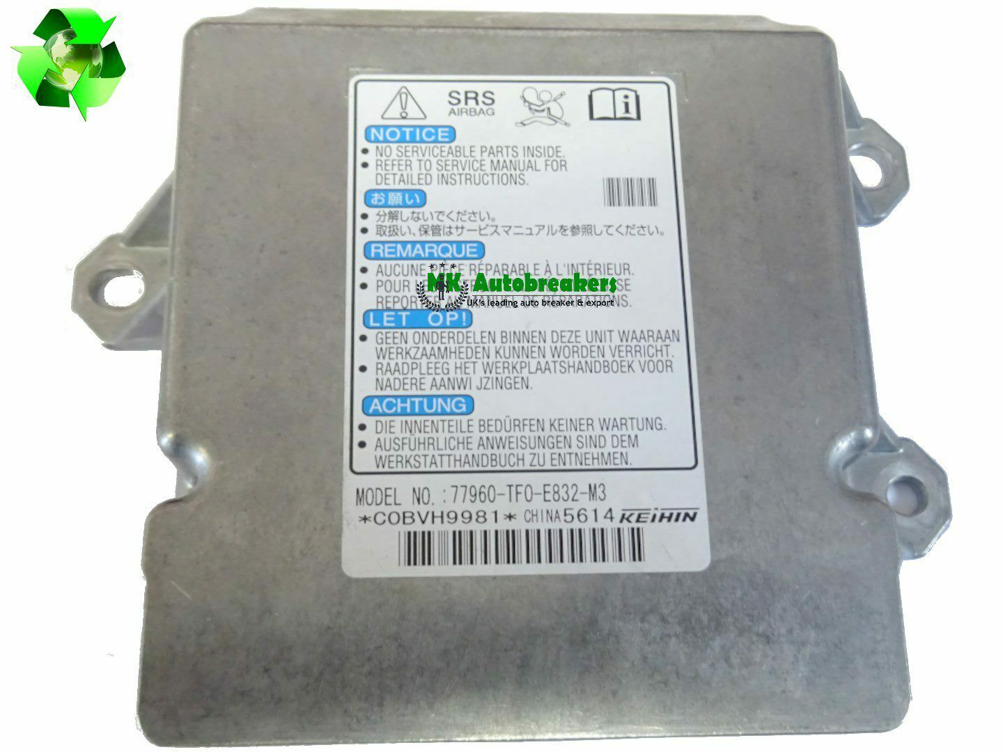 HondaJazz Airbag Control ECU Module 77960TF0E832M3 Original Part 2013